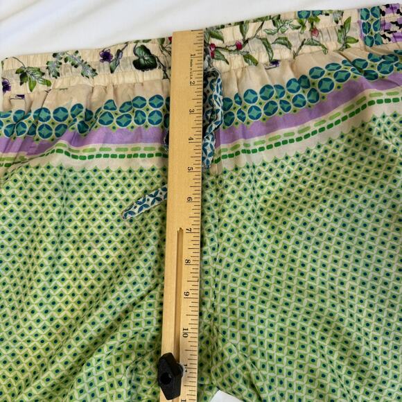 Johnny Was XS Multi Floral Print 100% Silk Green Blue Drawstring Pants Pockets - Picture 12 of 15